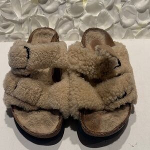 Birkenstock Cream Fuzzy Sandals